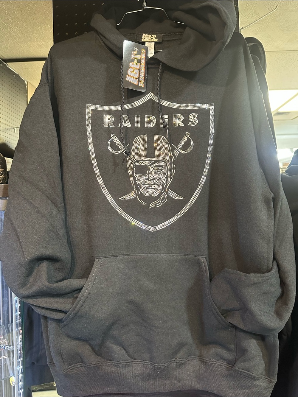 Raiders Black Rhinestone Logo Hoodie - Men